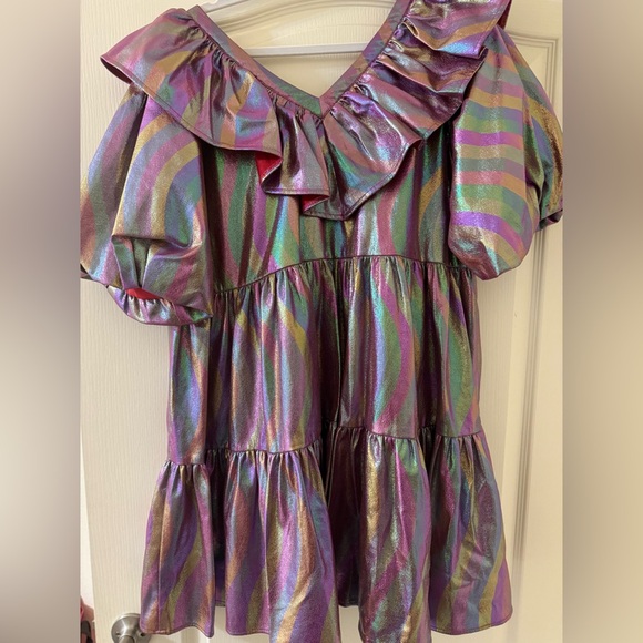 Queen of Sparkles - Oil Spill Holo Poof Sleeve Dress $150 OBO Size Large - Picture 2 of 2